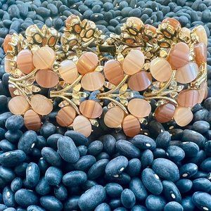 Vintage Tan and Brown Leaf and Branch Ornate Thermoset Bracelet